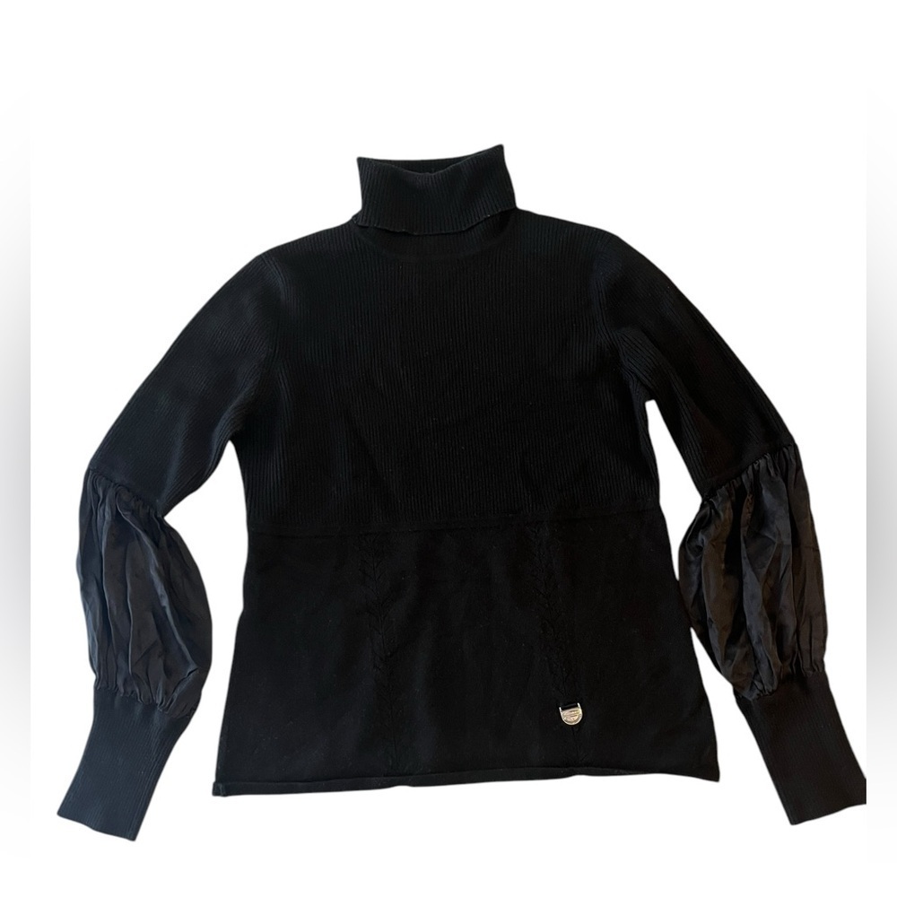Karen Millen England Silk Sleeve Turtleneck Wool Blend Sweater
